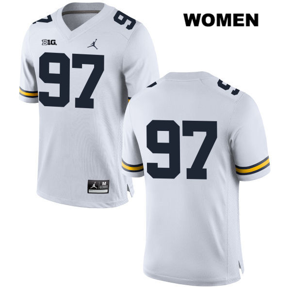 Women's NCAA Michigan Wolverines Ron Johnson #97 No Name White Jordan Brand Authentic Stitched Football College Jersey JX25P78ZJ